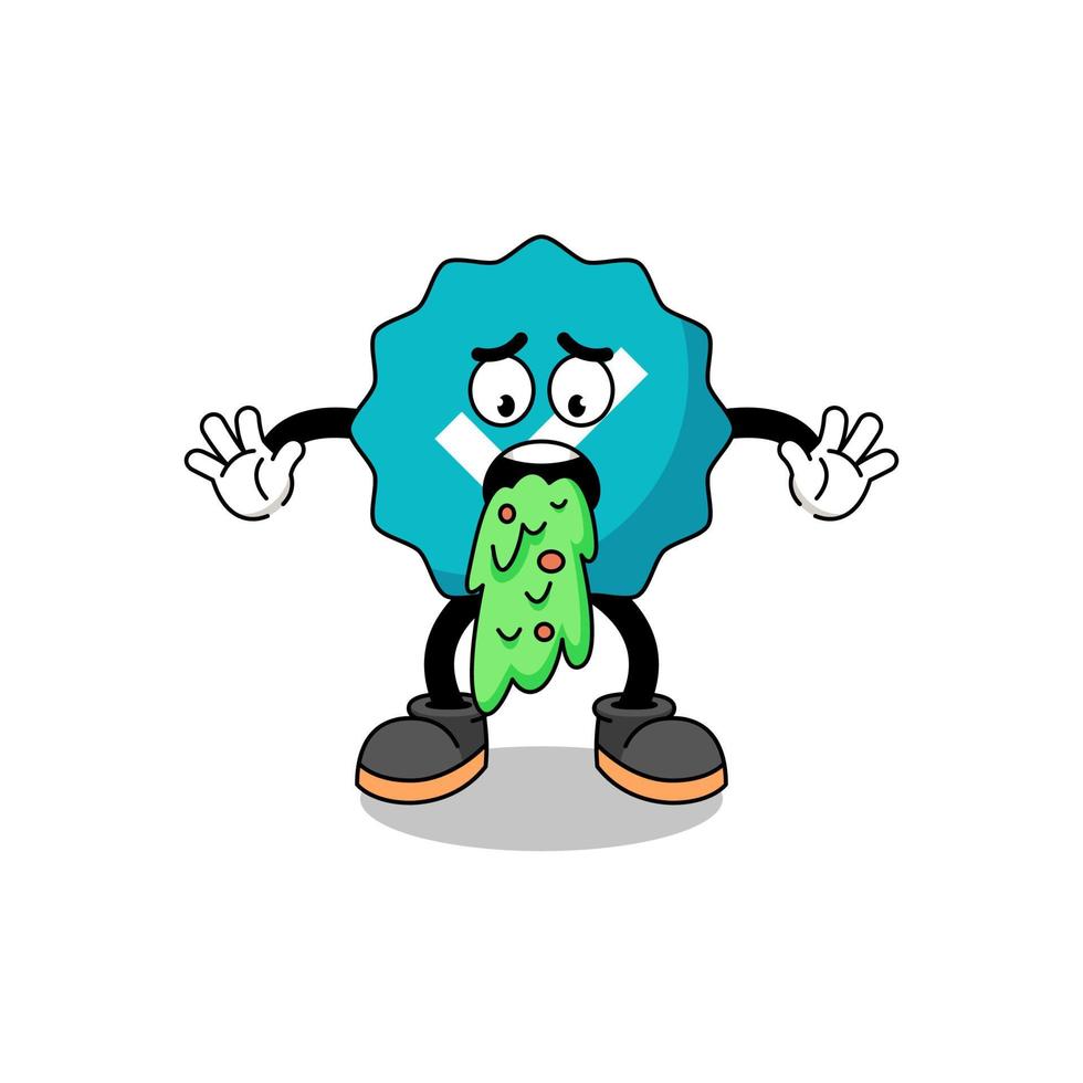 verified sign mascot cartoon vomiting vector