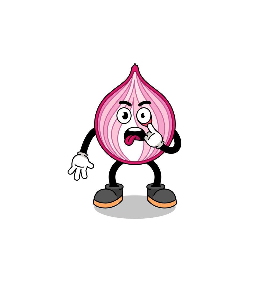 Character Illustration of sliced onion with tongue sticking out vector