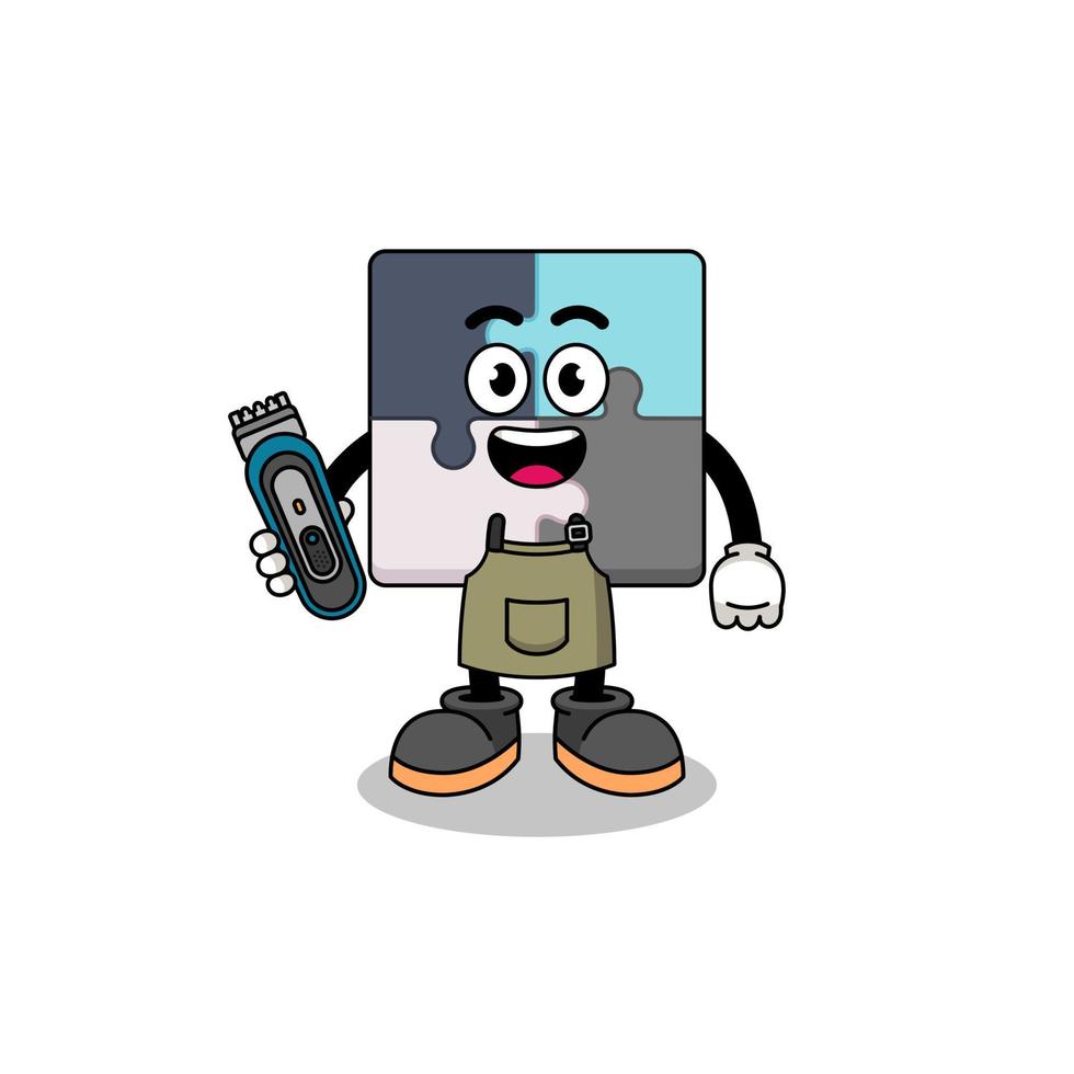 Cartoon Illustration of jigsaw puzzle as a barber man vector