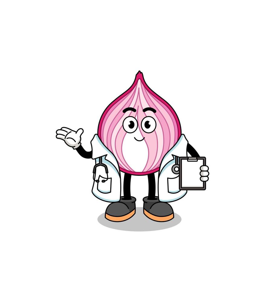 Cartoon mascot of sliced onion doctor vector