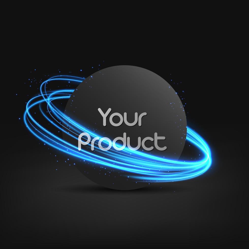 maqueta de marca circular con flujo de luz azul protector, fácil de editar en capas separadas, publicidad de empaque. ilustración vectorial vector