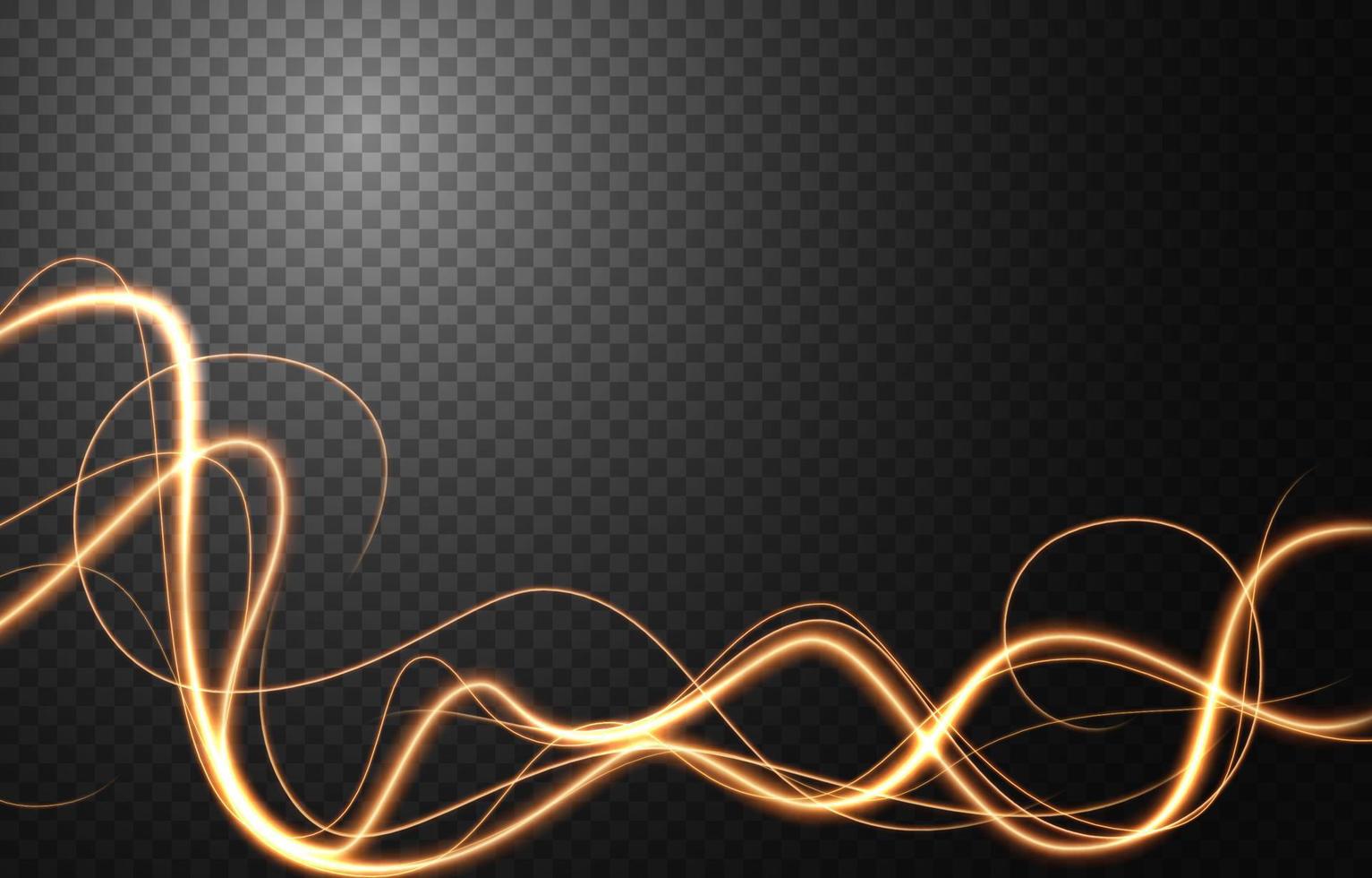 Abstract light speed motion effect, gold light trail. Vector Illustration