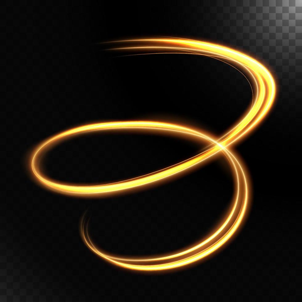 Abstract light speed motion effect, gold light trail. Vector Illustration