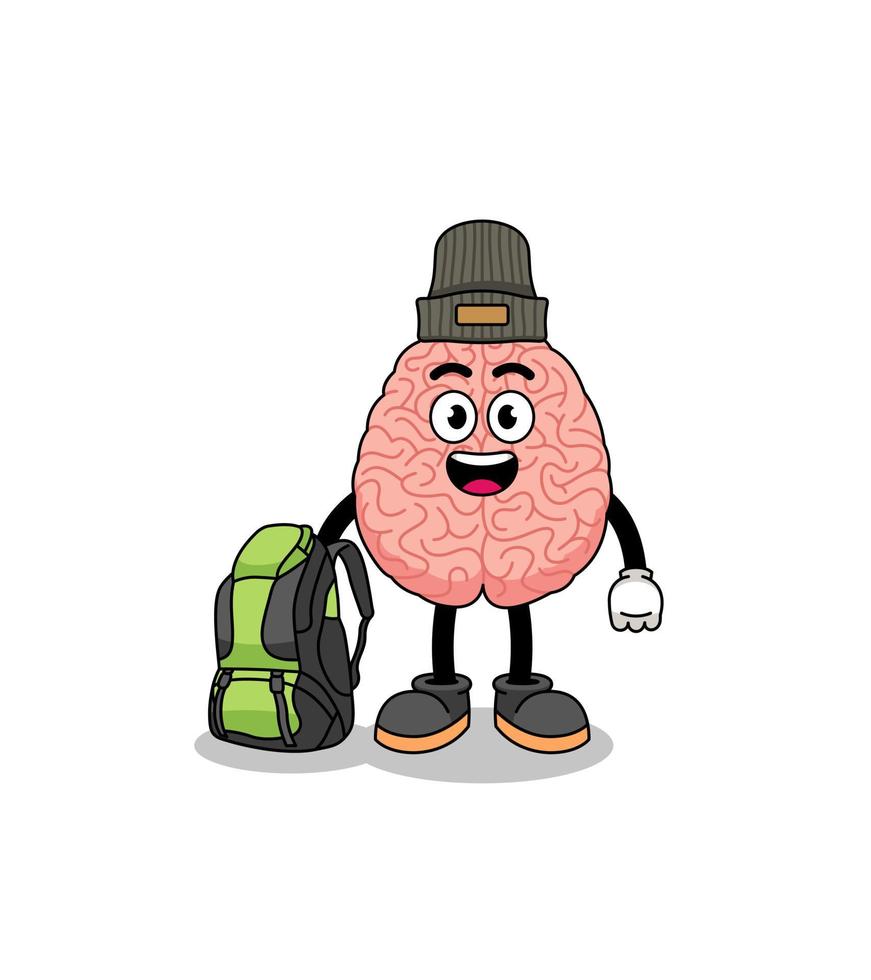 Illustration of brain mascot as a hiker vector