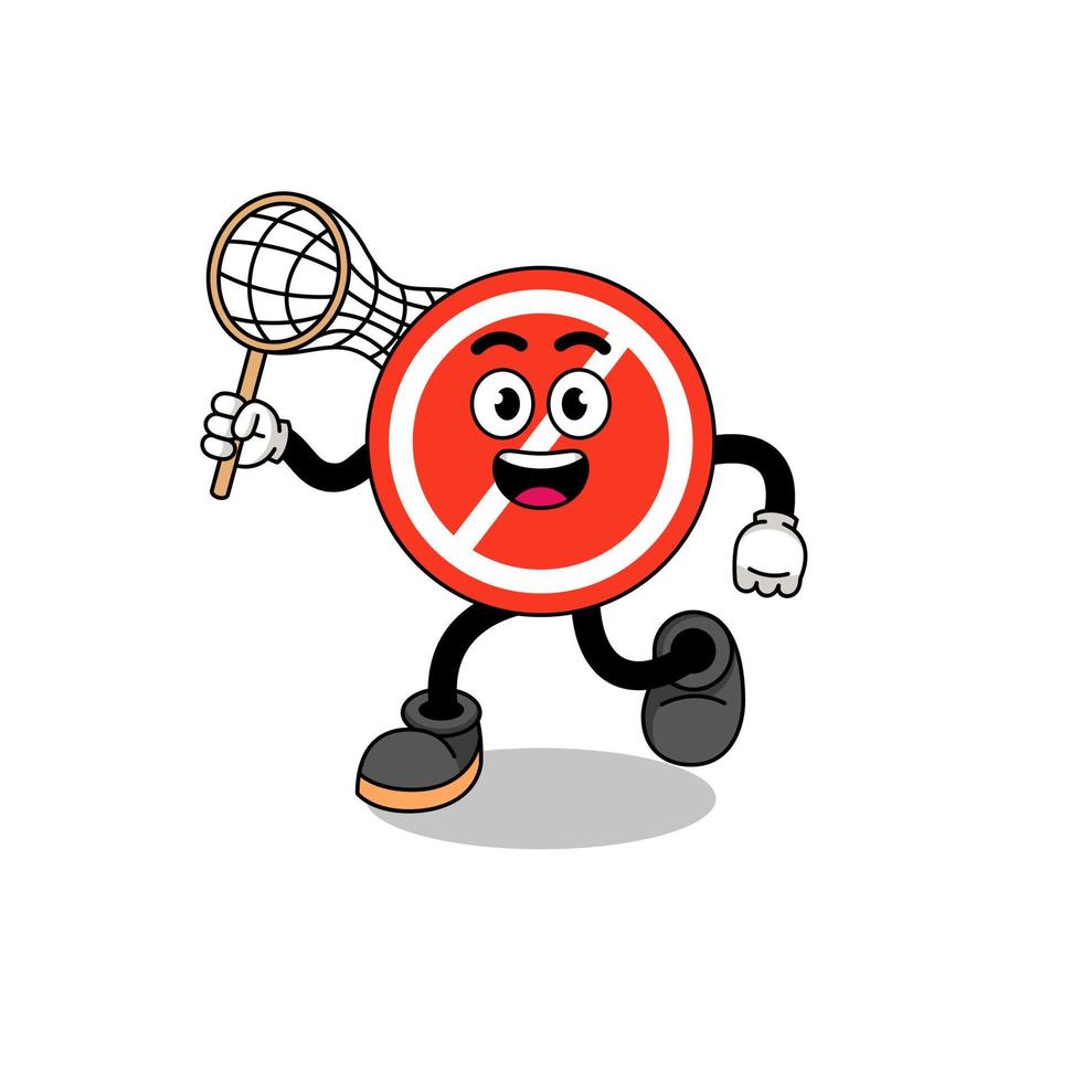 Cartoon of stop sign catching a butterfly vector