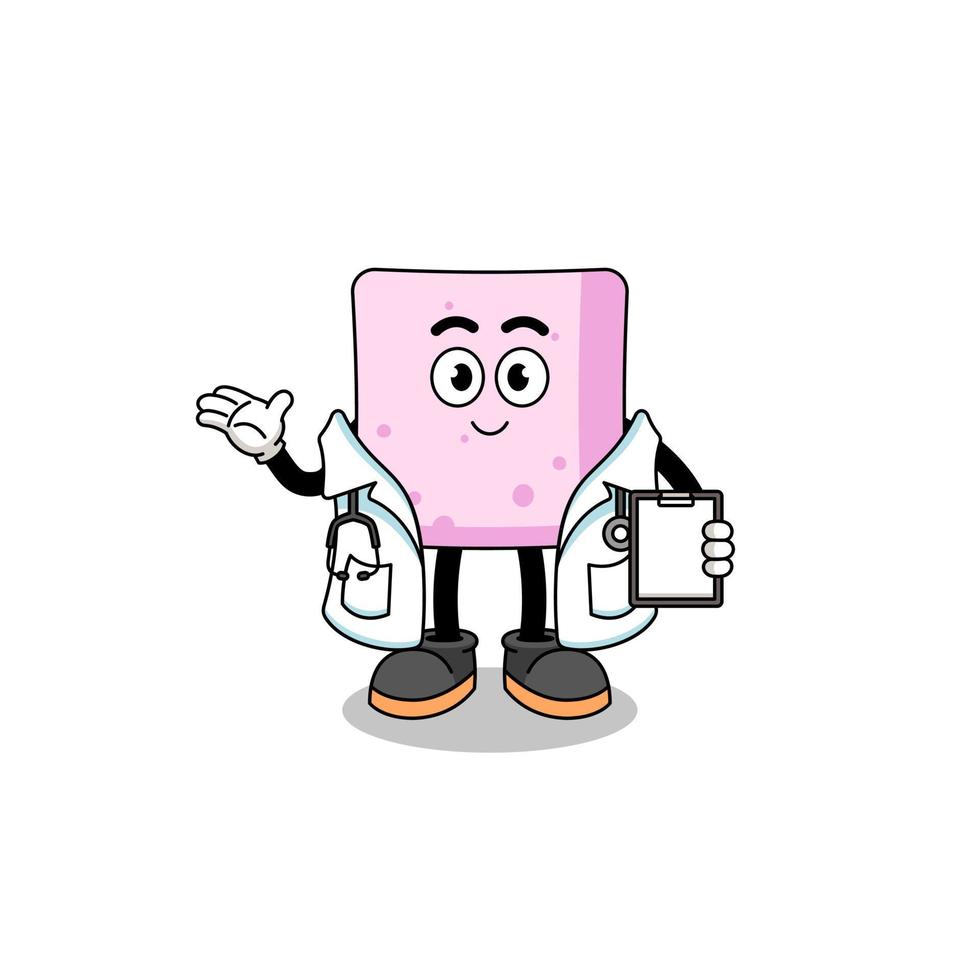 Cartoon mascot of marshmallow doctor vector