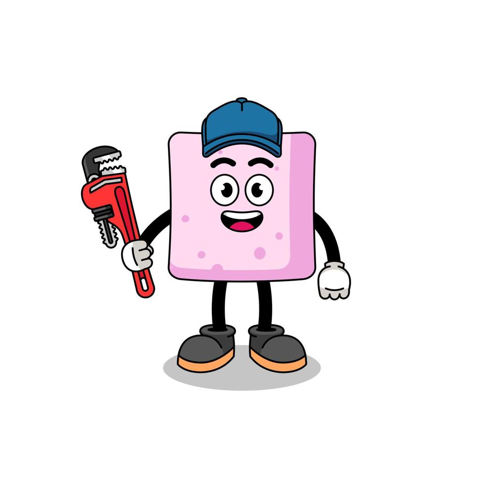 marshmallow illustration cartoon as a plumber vector