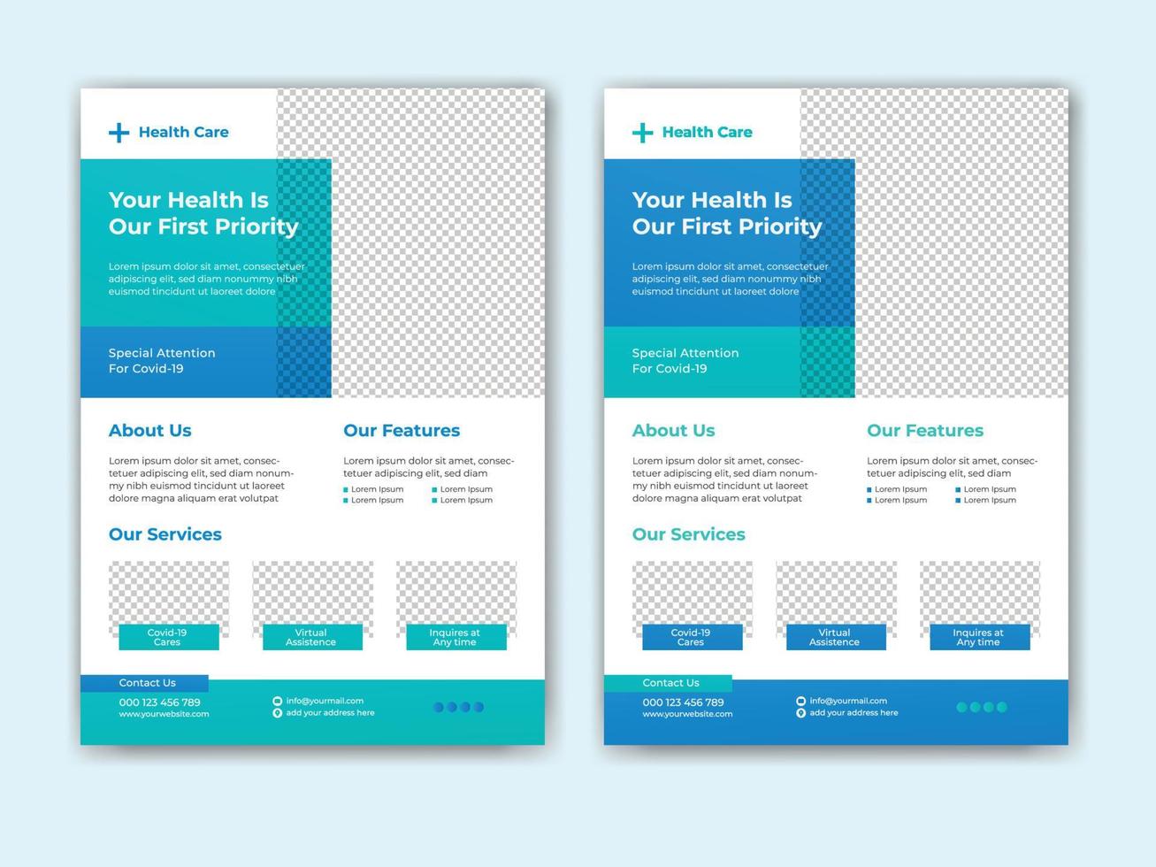 Medical care business flyer or brochure design template vector