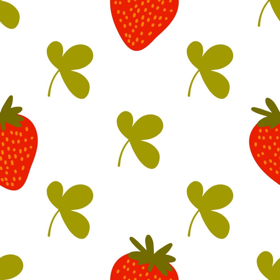 Vector seamless pattern. Sweet red fruit berry with flowers and leaves. Summer background for social medai. Promotion of food market, local shops. For printing on paper and fabric, banners, wallpaper.