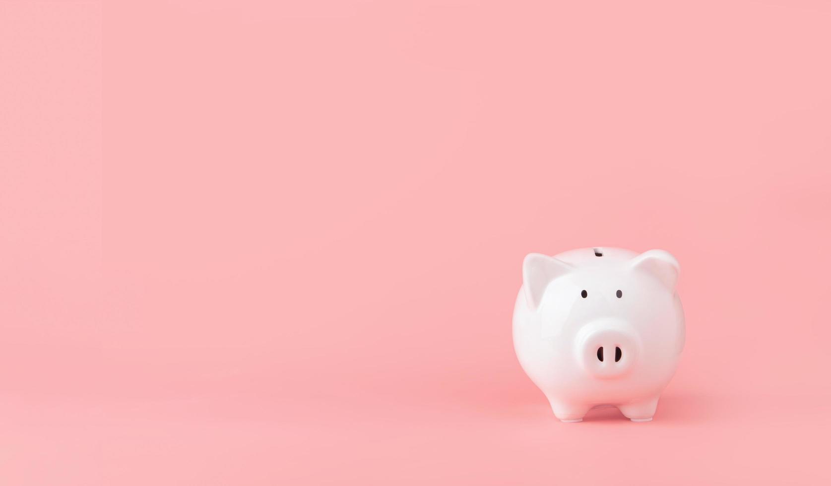 Money saving and investment concept. Piggy bank on pink background with copy space photo