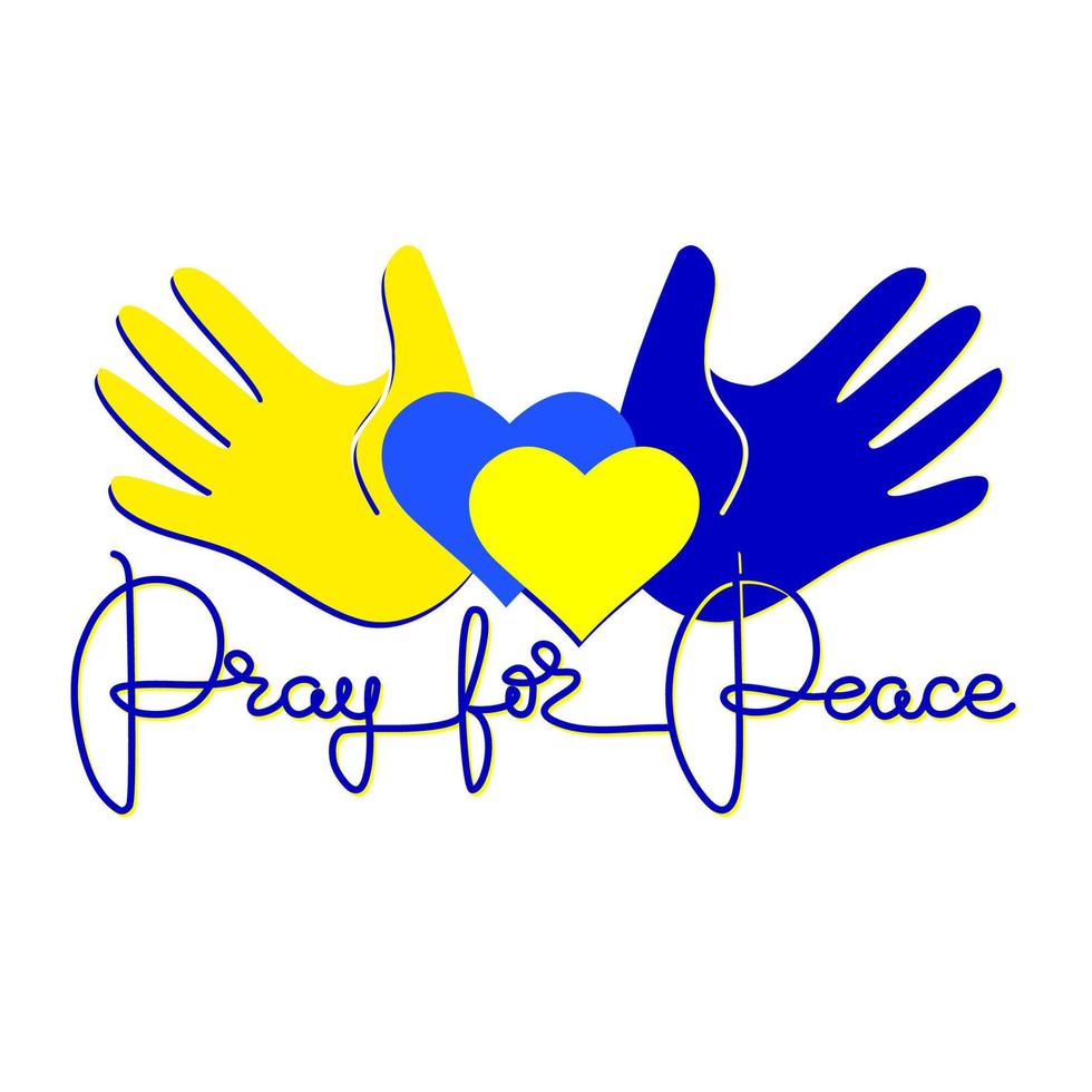 Pray for Peace, Palms and Hearts Yellow and Blue. Vector. vector