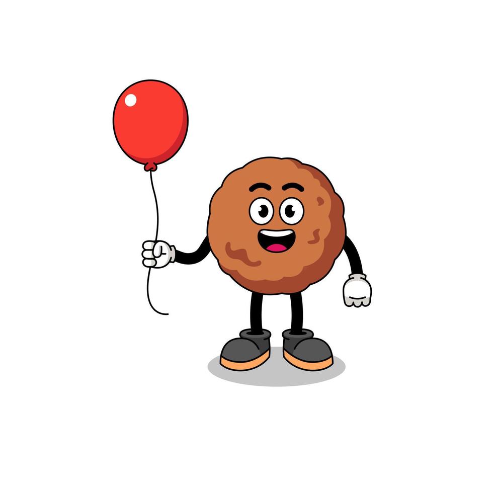 Cartoon of meatball holding a balloon vector