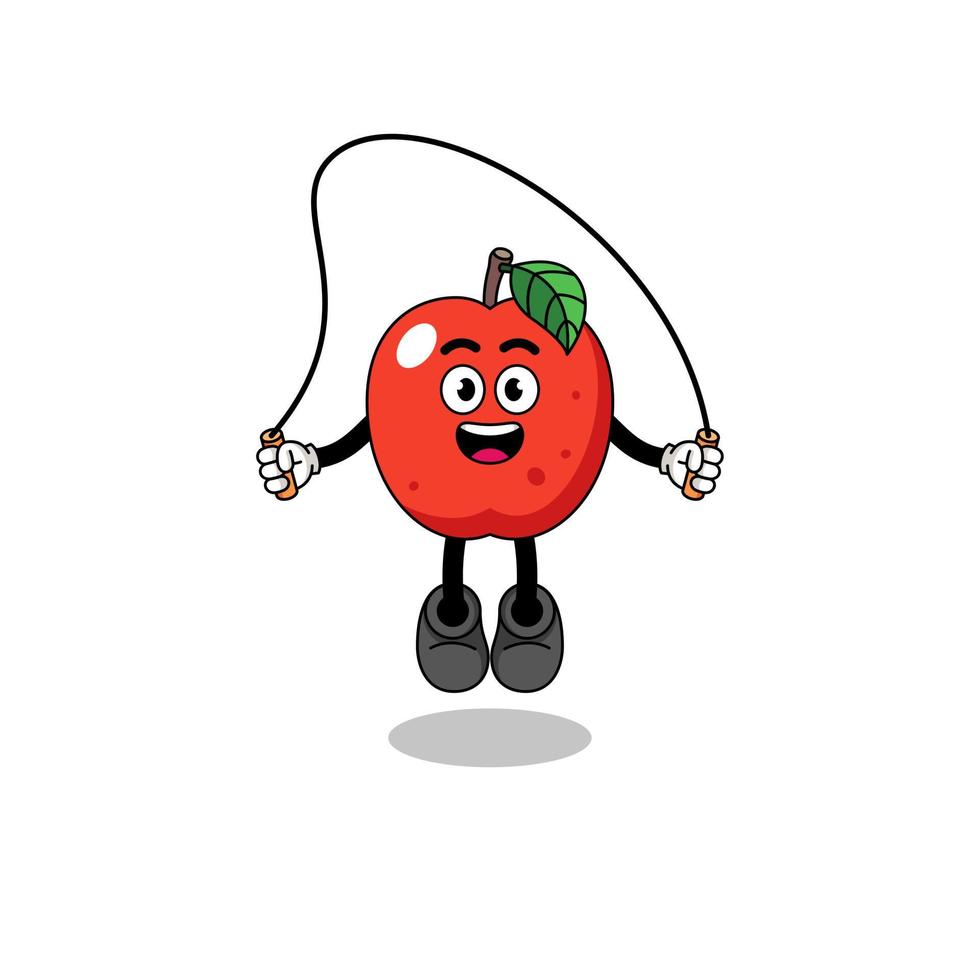 apple mascot cartoon is playing skipping rope vector