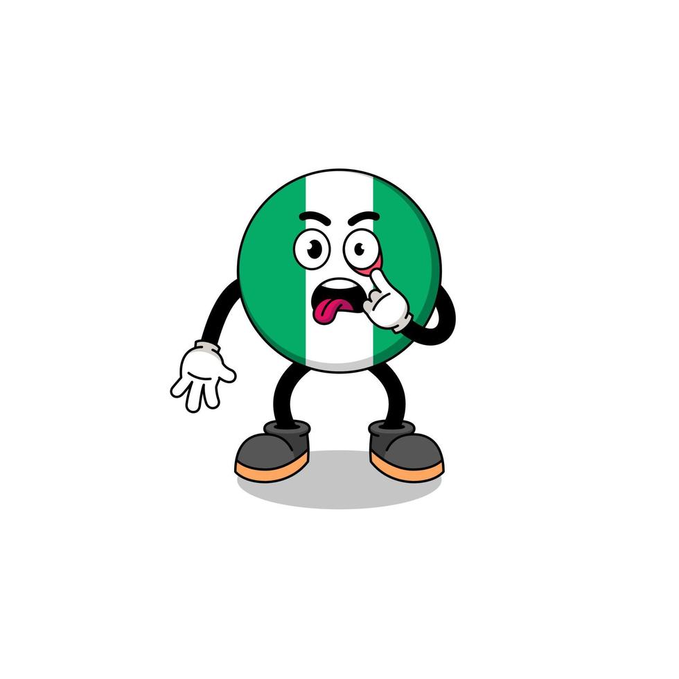 ilustración de personaje de la bandera de nigeria con la lengua fuera vector