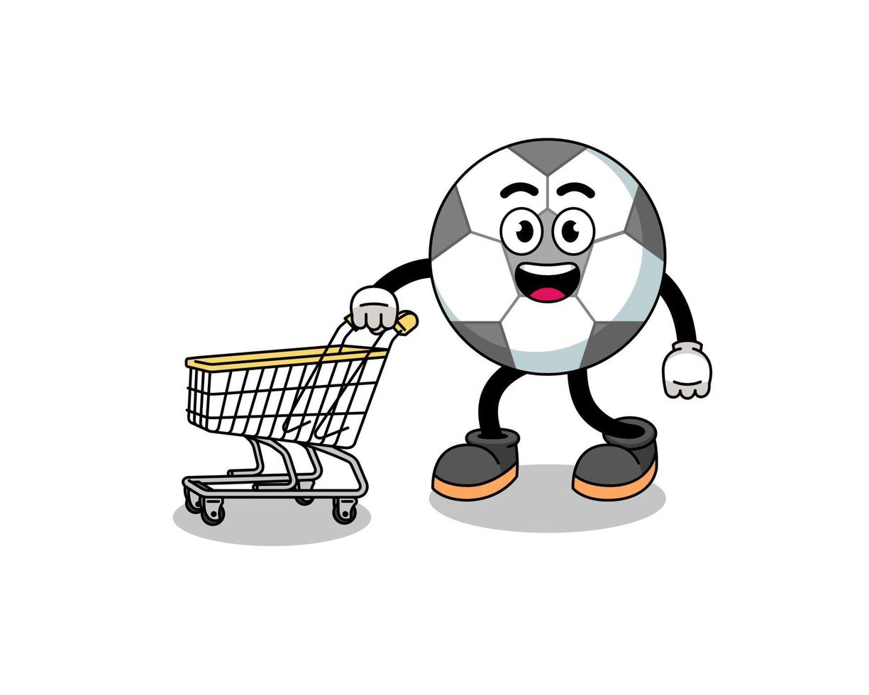 Cartoon of soccer ball holding a shopping trolley vector