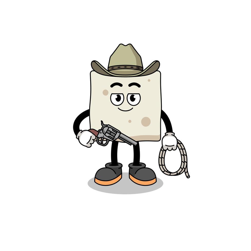 mascota del personaje de tofu como vaquero vector