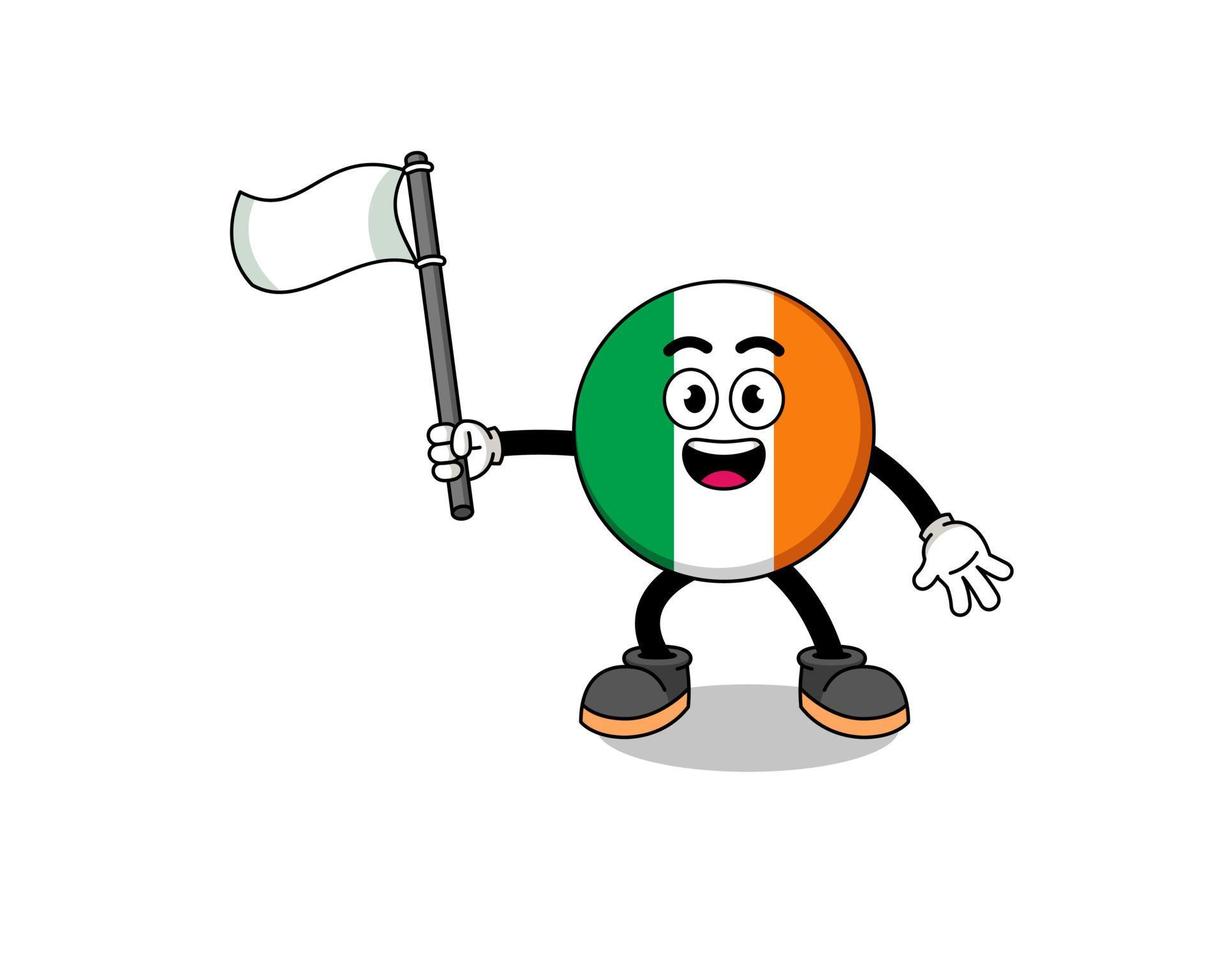 caricatura, ilustración, de, irlanda, bandera, tenencia, un, bandera blanca vector