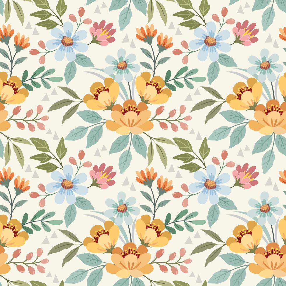 Colorful hand draw flowers seamless pattern for fabric textile wallpaper. vector