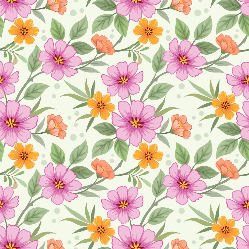 Colorful hand draw flowers seamless pattern. vector