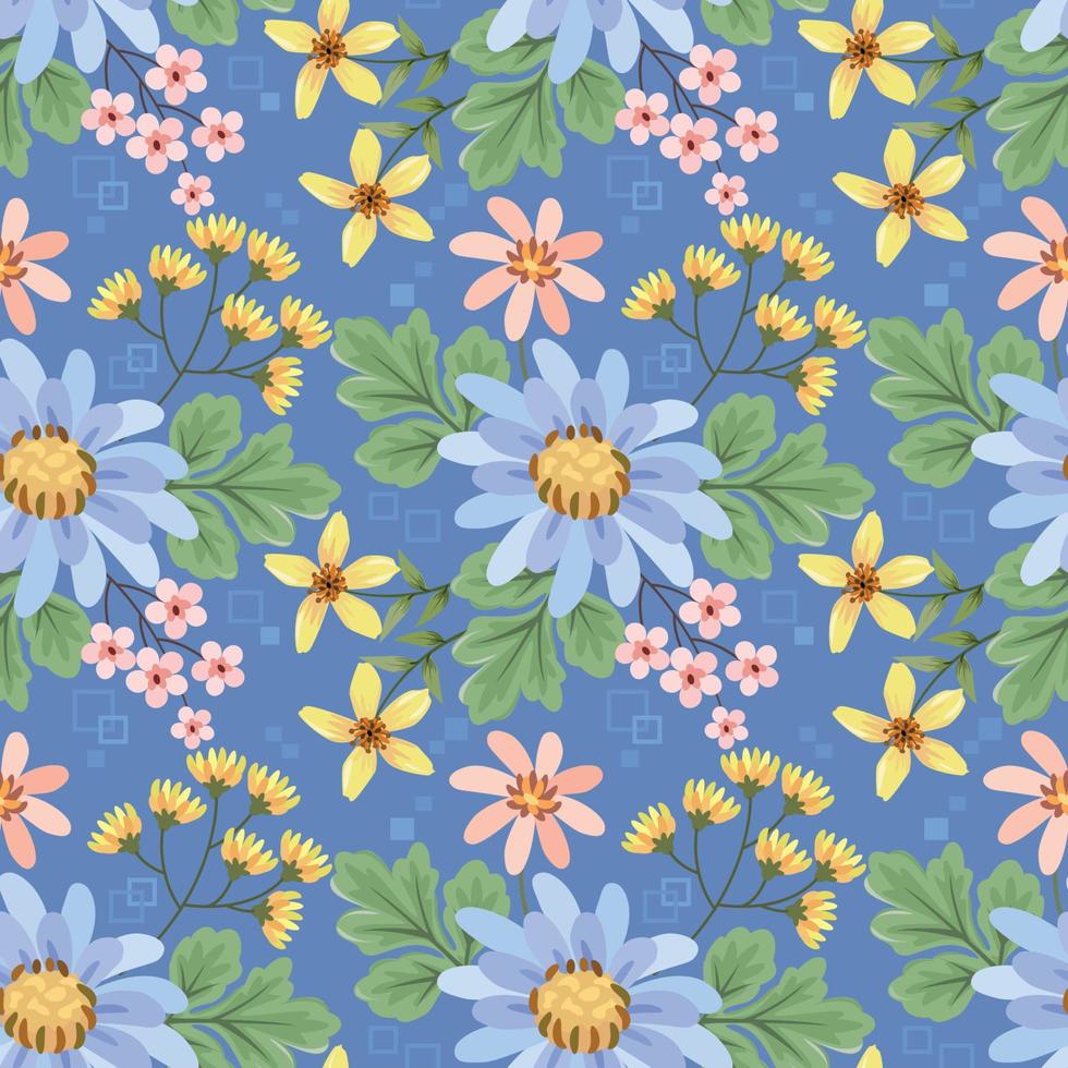 Colorful hand draw flowers seamless pattern. vector