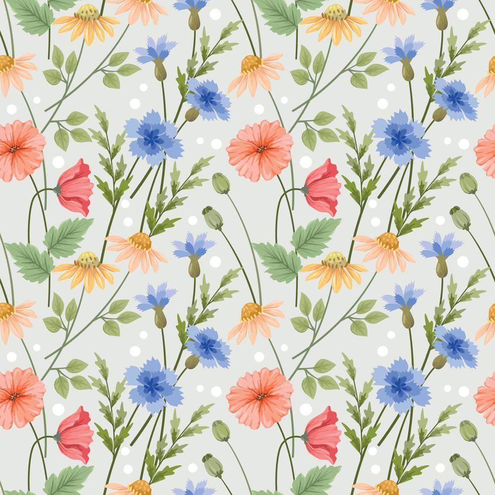 Colorful hand draw flowers seamless pattern. vector