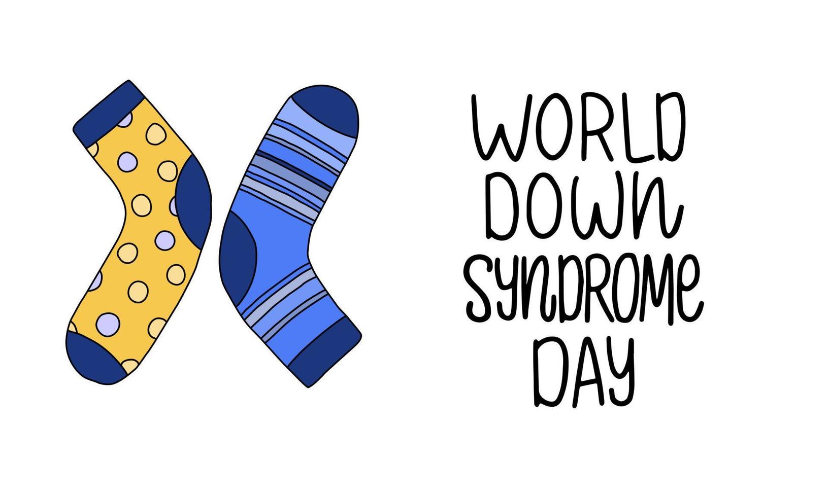 World Down syndrome day text with socks pair vector illustration. Extra chromosome symbol.