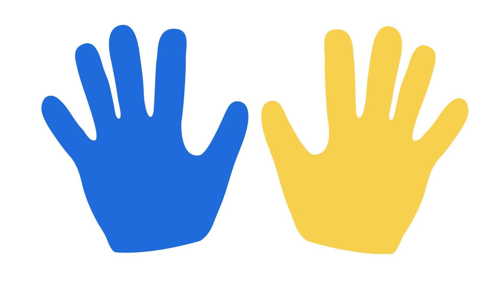 Two painted blue and yellow hands illustration. Down syndrome symbol