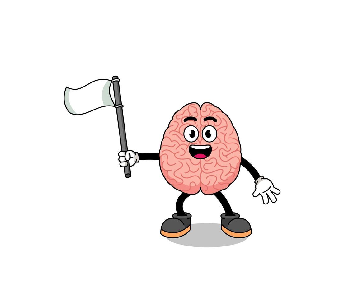 Cartoon Illustration of brain holding a white flag vector