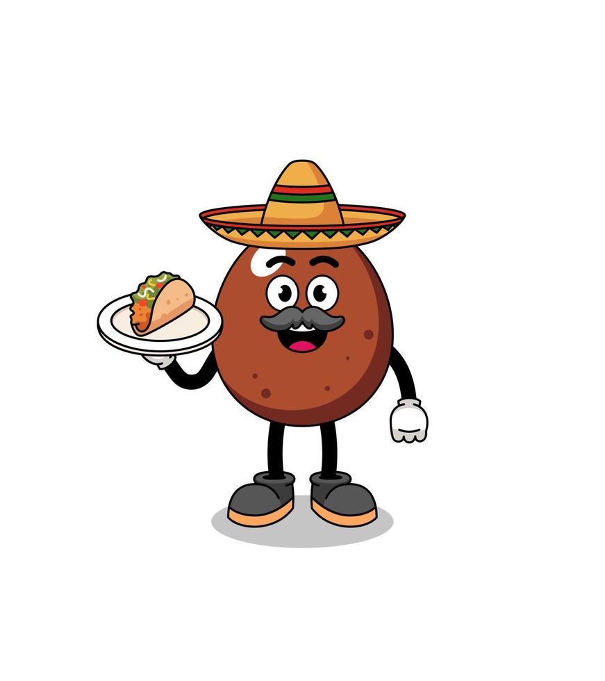 Character cartoon of chocolate egg as a mexican chef vector