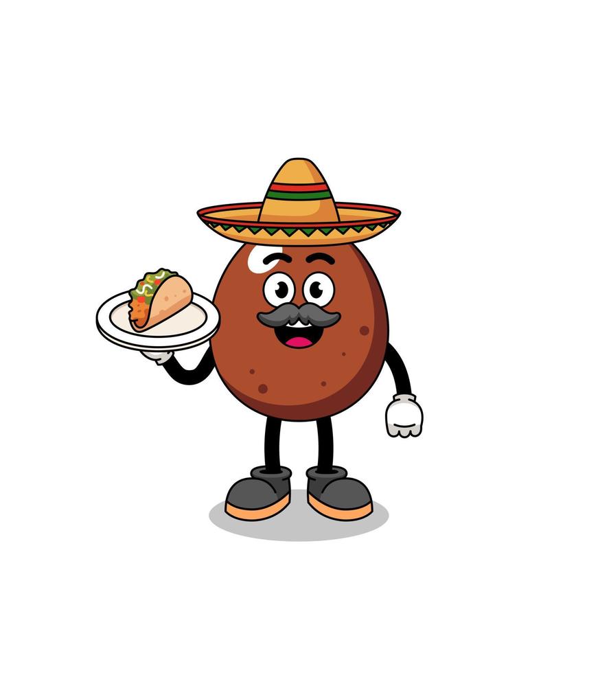 caricatura de personaje de huevo de chocolate como chef mexicano vector