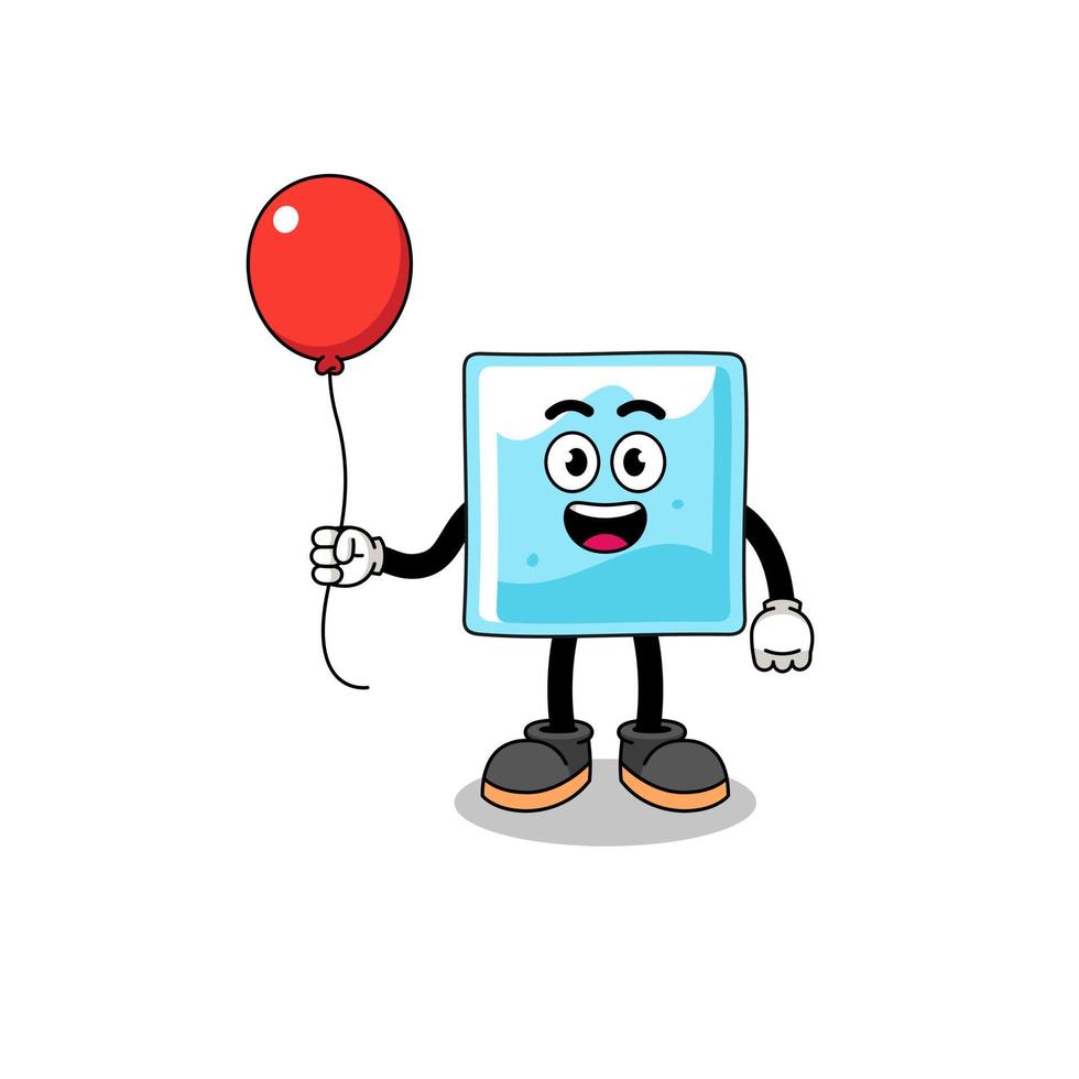 Cartoon of ice block holding a balloon vector