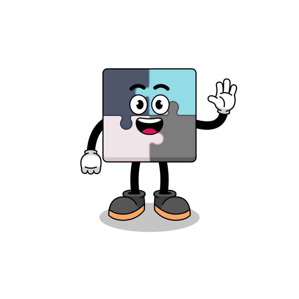 jigsaw puzzle cartoon doing wave hand gesture vector