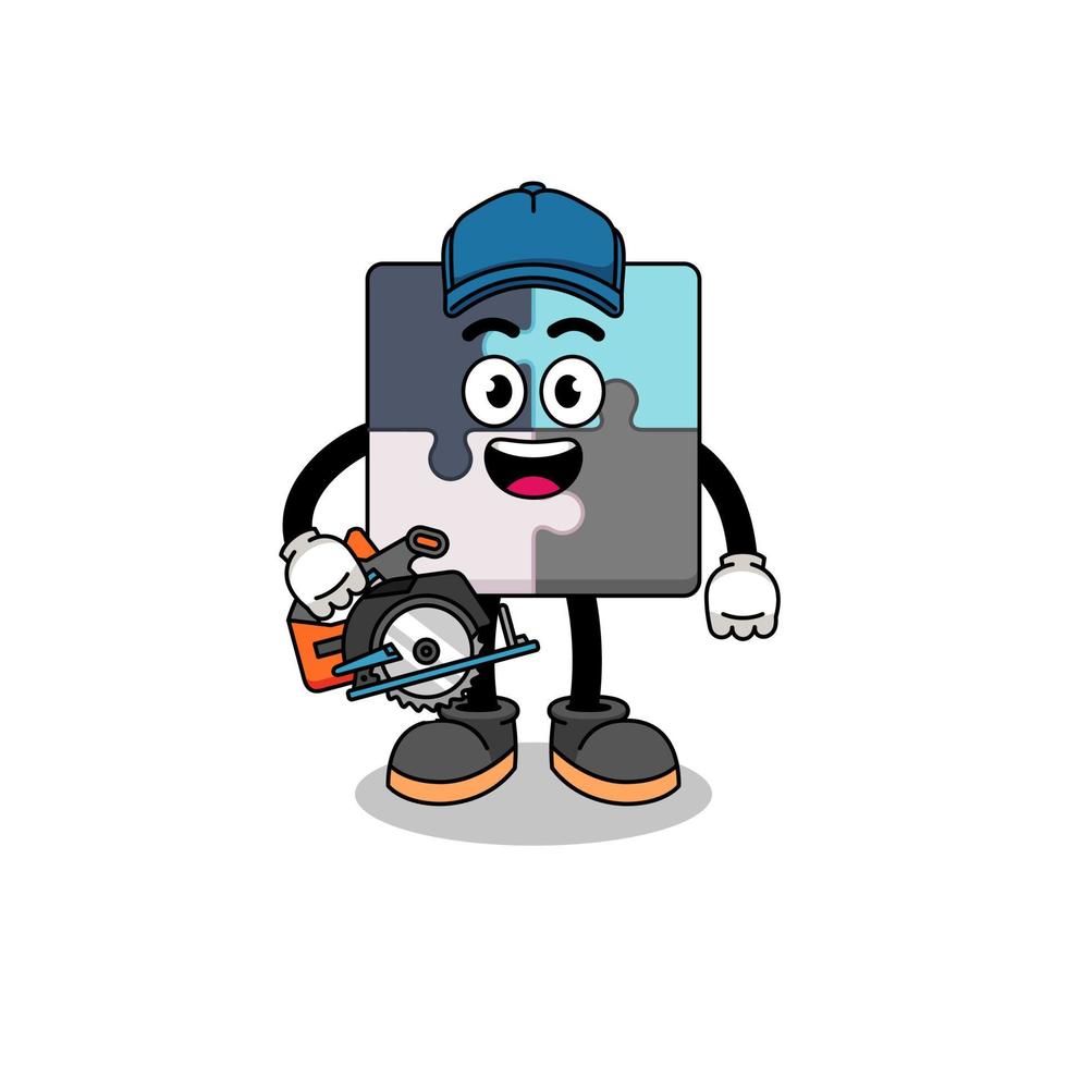 Cartoon Illustration of jigsaw puzzle as a woodworker vector