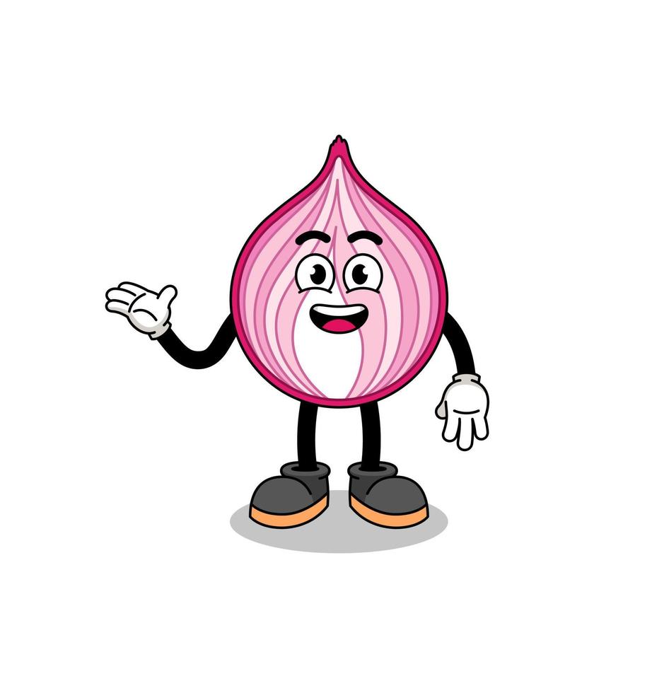 sliced onion cartoon with welcome pose vector