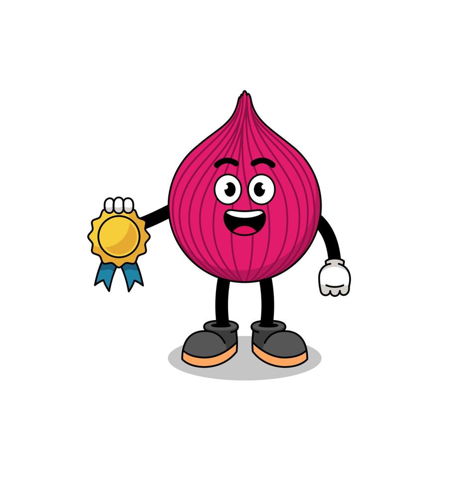 onion red cartoon illustration with satisfaction guaranteed medal vector