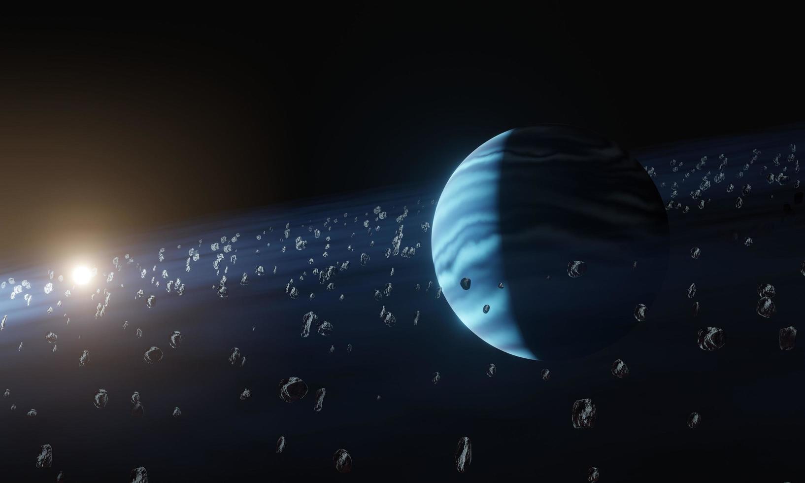 Asteroids Field in Space. Blue Galaxy and Asteroids. Nebula of the Cosmic Sky. Meteors in space. The space scene. Deep space. Asteroids. Meteors. 3D Rendering. photo