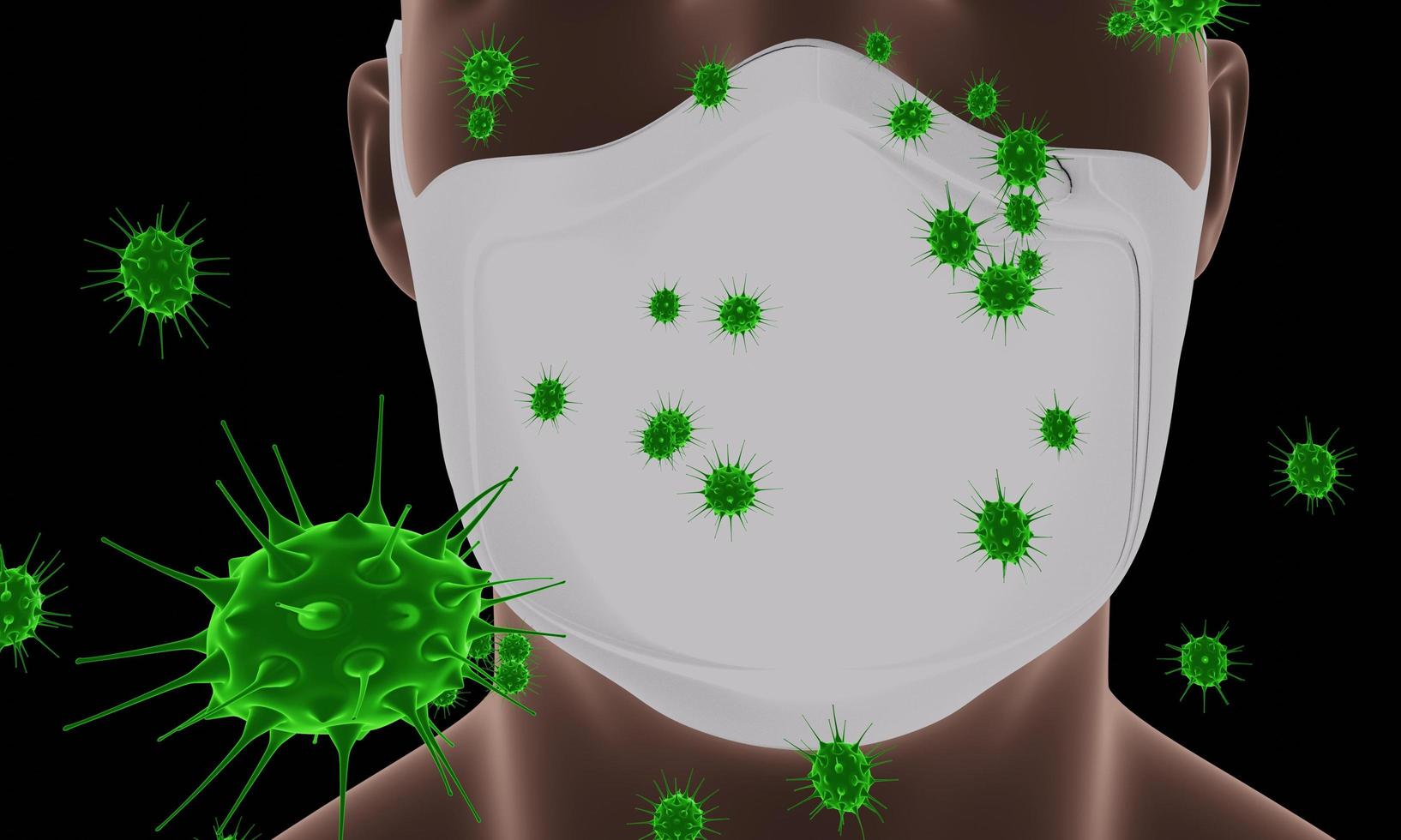 Human population virus, infection, flu disease prevention and industrial exhaust emissions protection  COVID-19 virus concept. man wearing the face mask due to air pollution. 3D rendering. photo