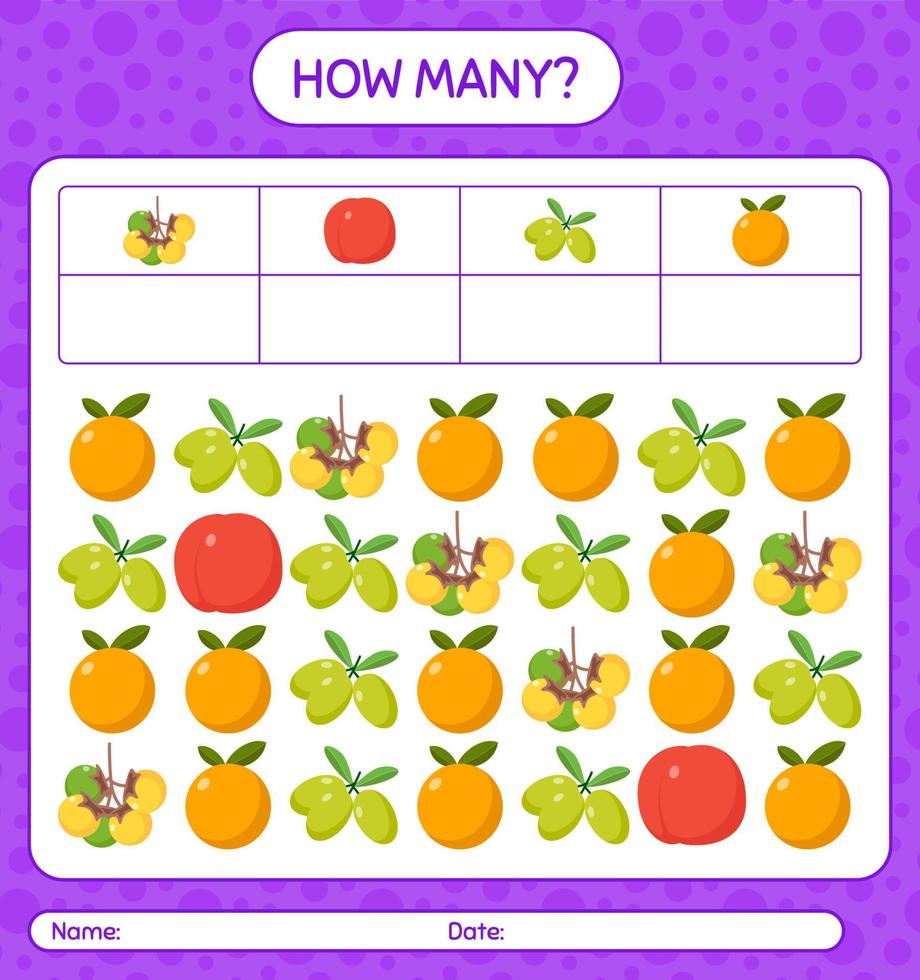 How many counting game with fruit. worksheet for preschool kids, kids ...