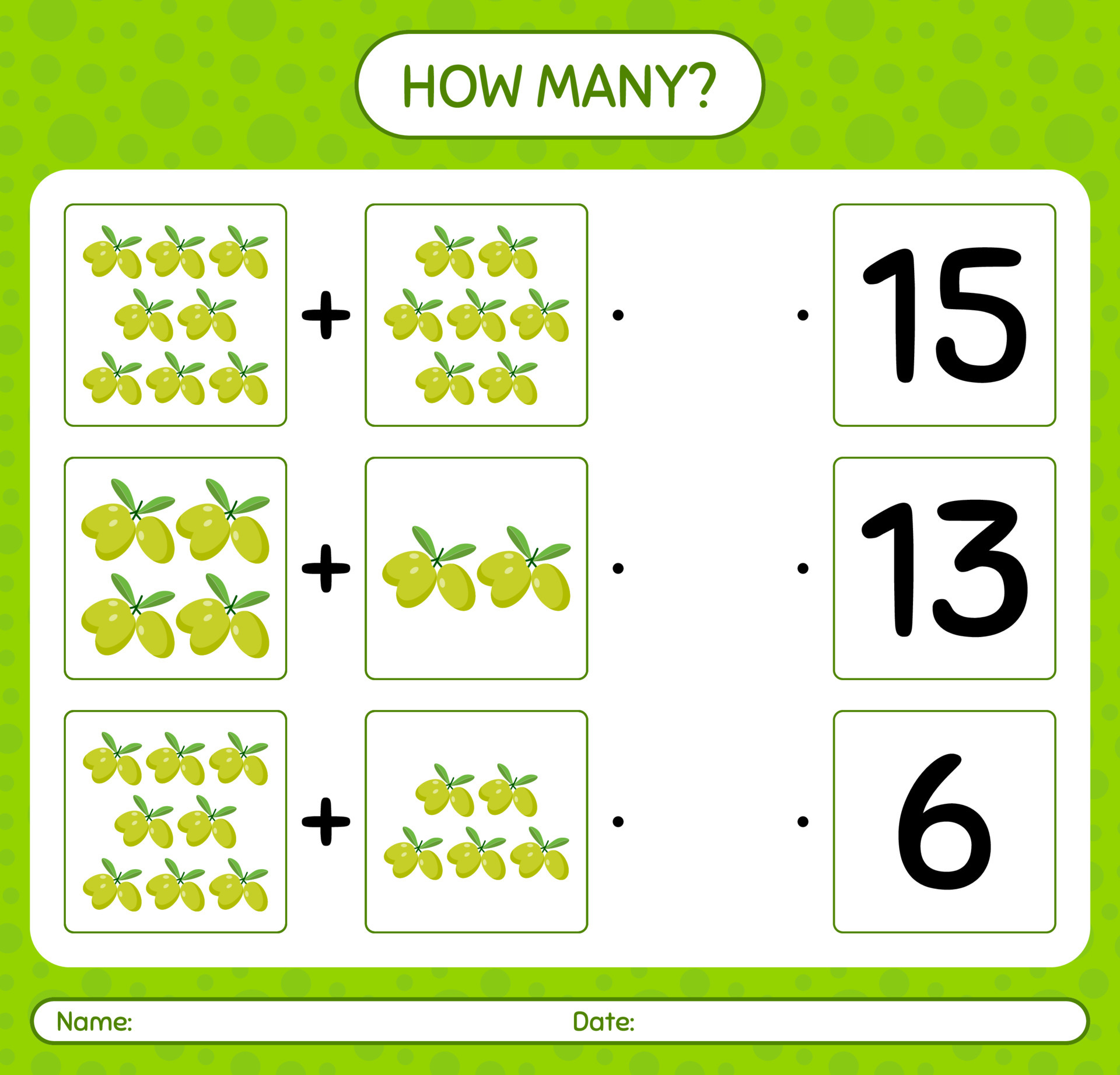 how many counting game with olive worksheet for preschool kids kids activity sheet printable worksheet 6663453 vector art at vecteezy