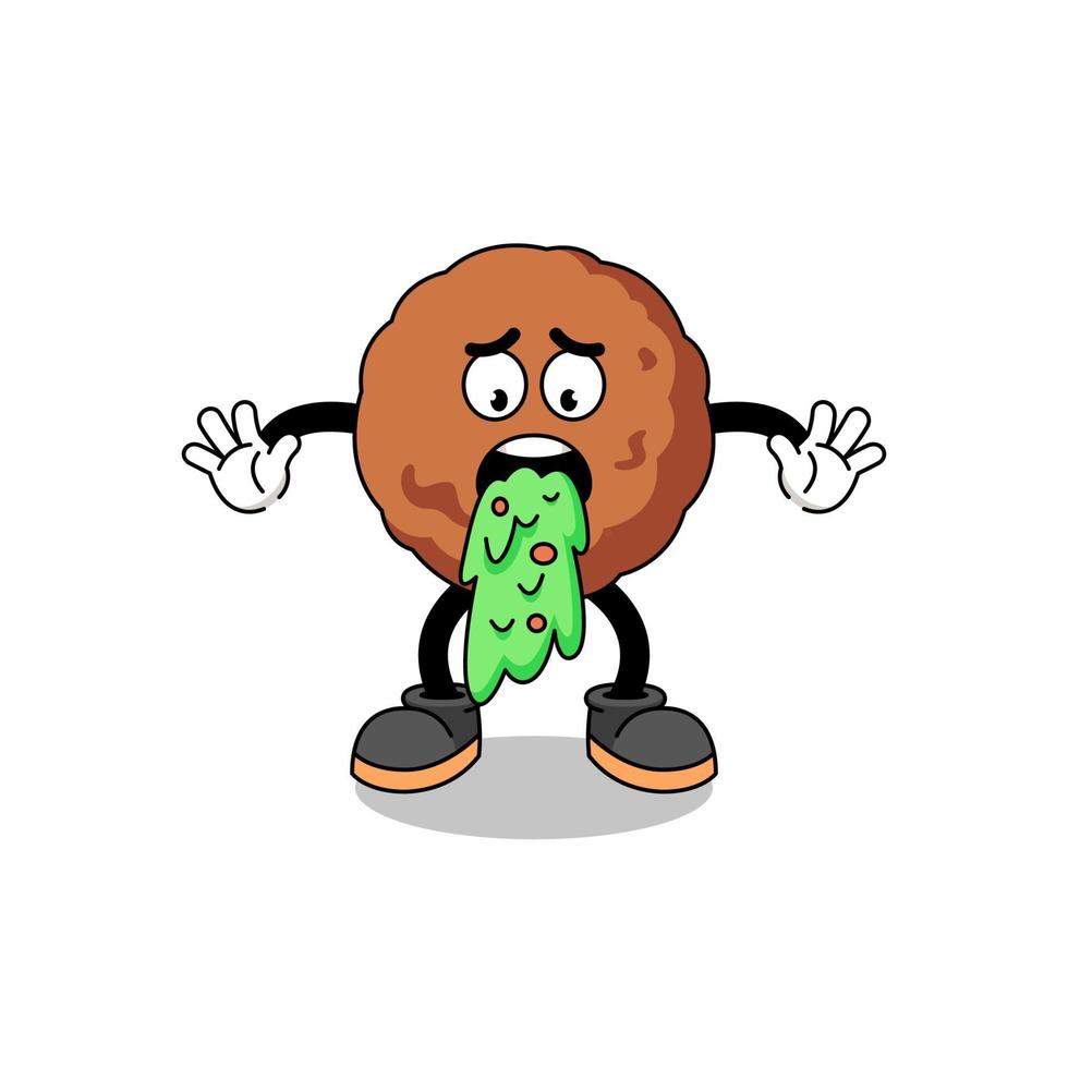 meatball mascot cartoon vomiting vector