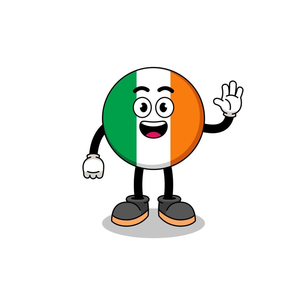 dibujos animados de bandera de irlanda haciendo gesto de mano de onda vector