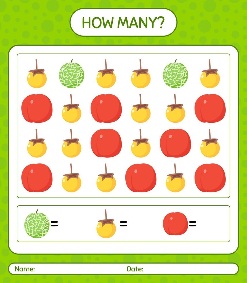 How many counting game with fruit. worksheet for preschool kids, kids ...
