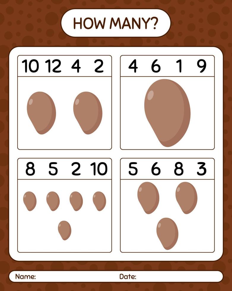 How many counting game with sapote. worksheet for preschool kids, kids activity sheet, printable worksheet vector