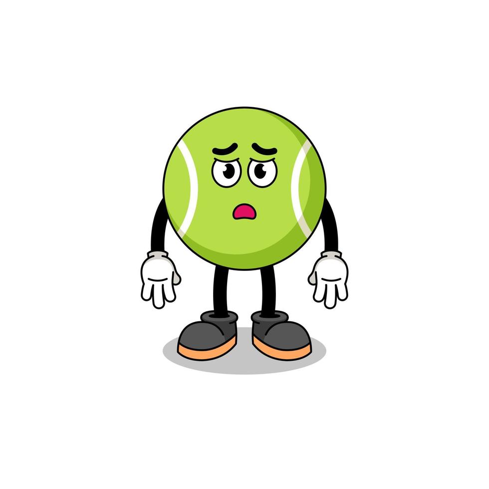 tennis ball cartoon illustration with sad face vector