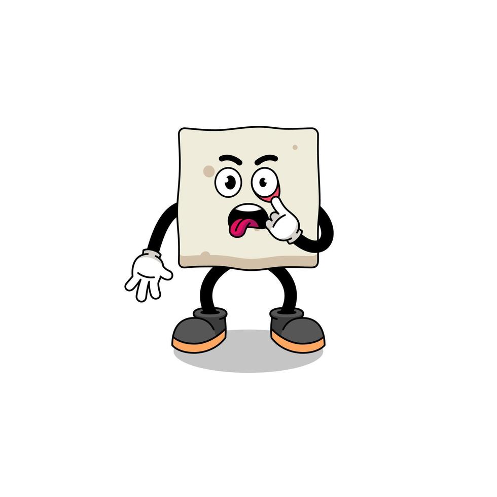 Character Illustration of tofu with tongue sticking out vector