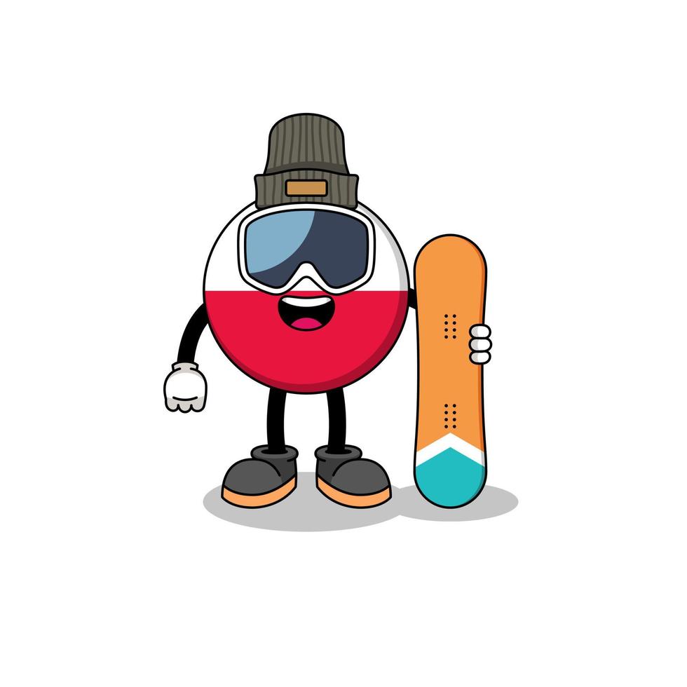 Mascot cartoon of poland flag snowboard player vector