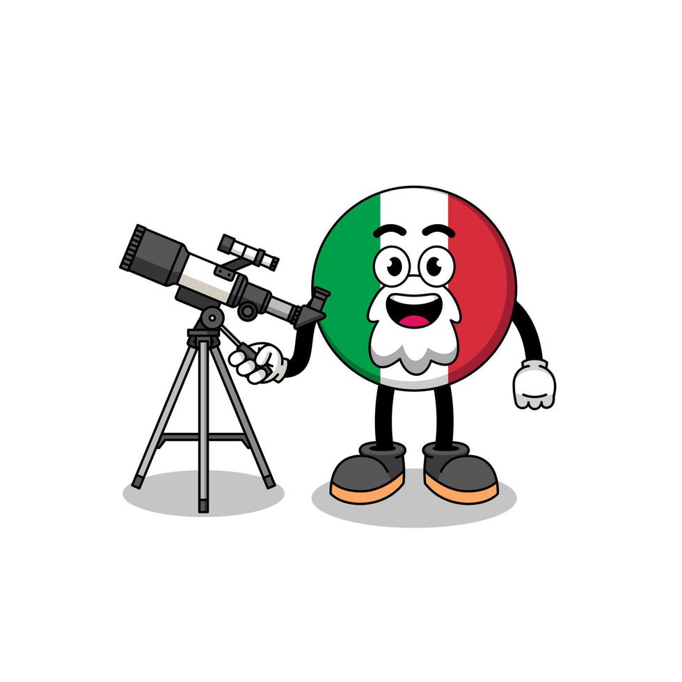 Illustration of italy flag mascot as an astronomer vector