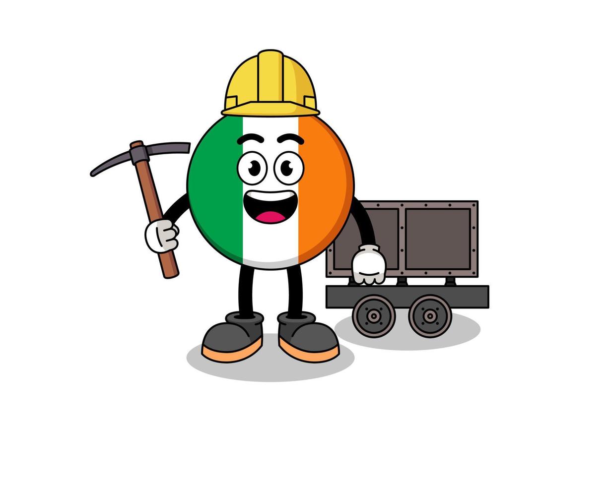 Mascot Illustration of ireland flag miner vector