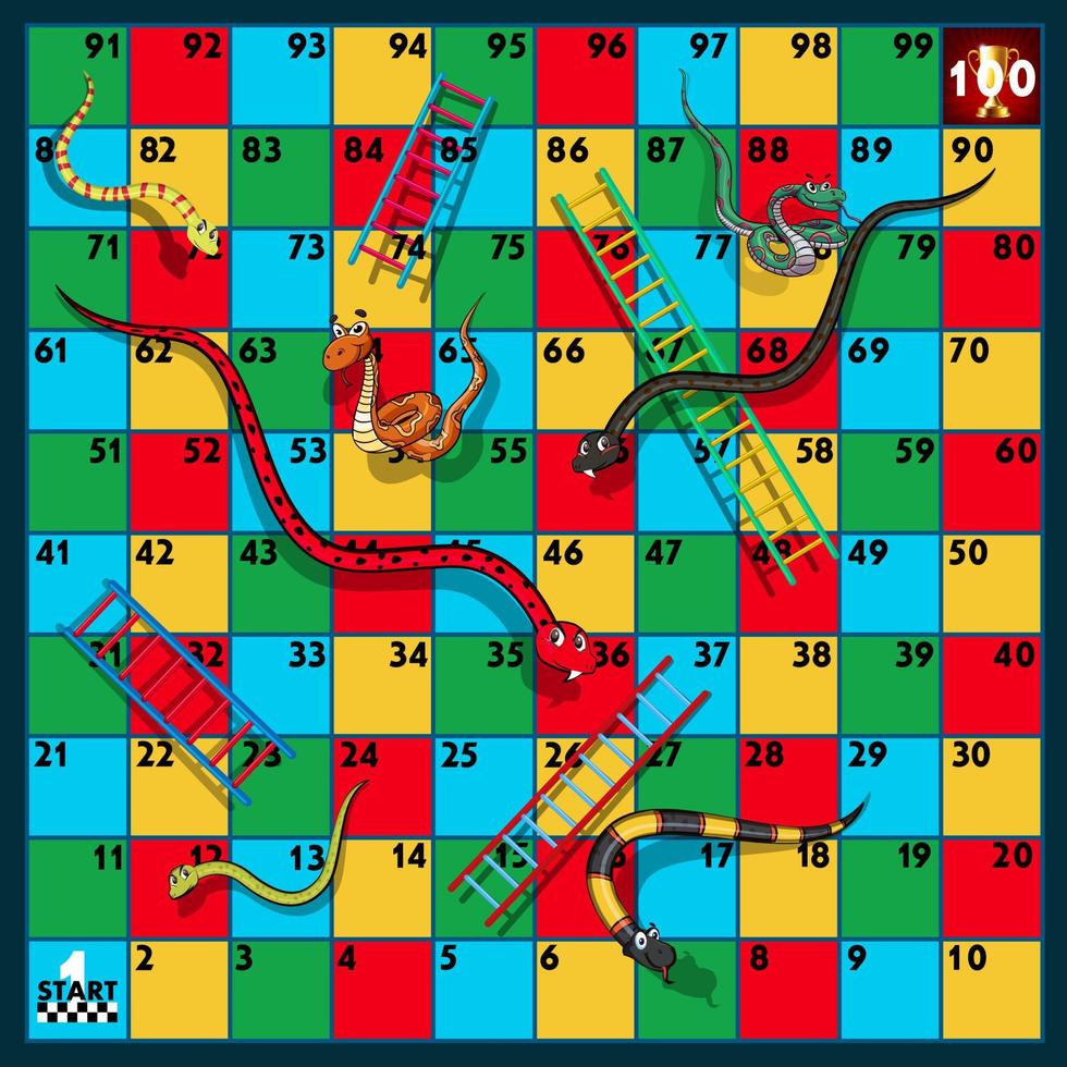 Snake and ladder game board design for kids vector