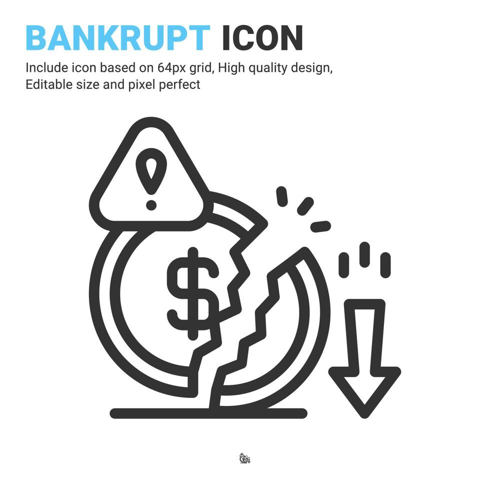 Bankrupt icon vector with outline style isolated on white background. Vector illustration risk sign symbol icon concept for digital business, finance, industry, company, apps and project